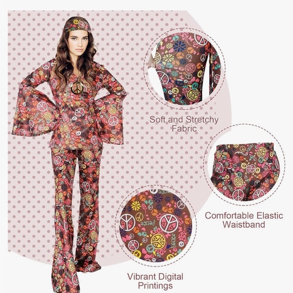 Women’s 6pc 70’s Hippie Outfit - Picture 2 of 4